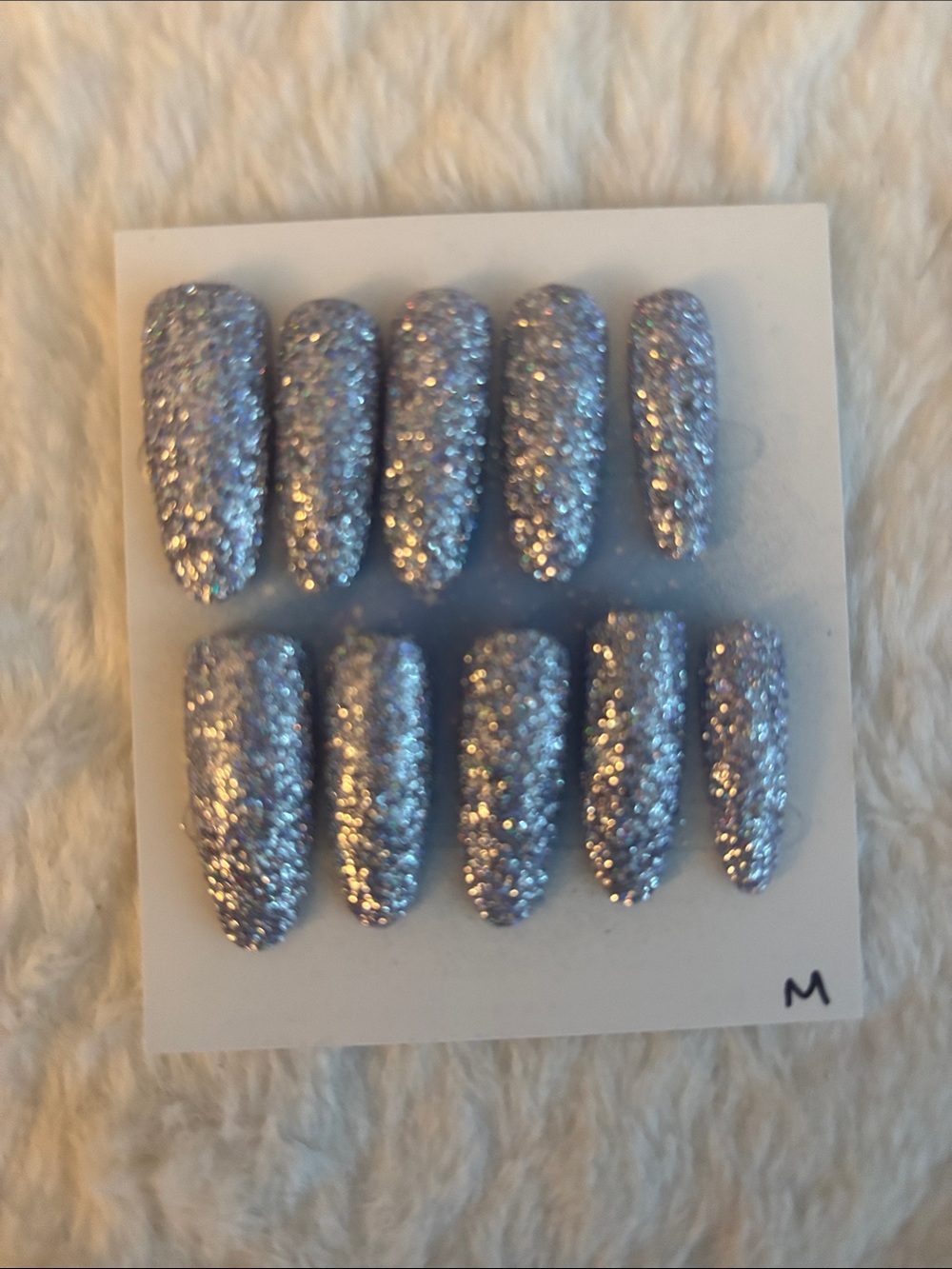 Silver Glitter Press-On Nails – Sparkling Stiletto Set